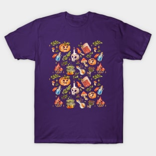 Halloween Skulls And Pumpkins Pattern T-Shirt